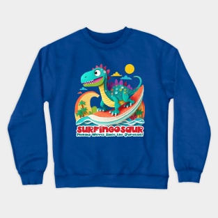 Dinosaur Surfing Funny Crewneck Sweatshirt